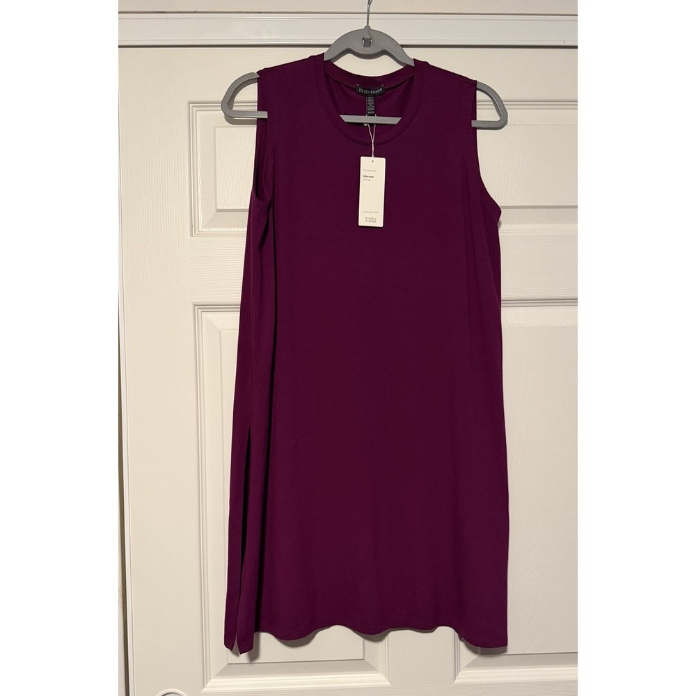 Eileen Fisher Luxe Viscose Jersey Sleeveless Tank Tunic Oversized Purple Capsule